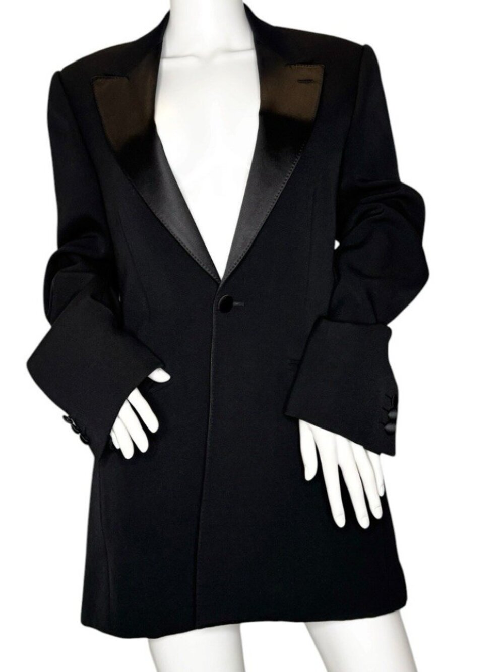 Alexander McQueen Men’s Tuxedo Jacket 2006 Black Wool Satin Peak Lapel IT46